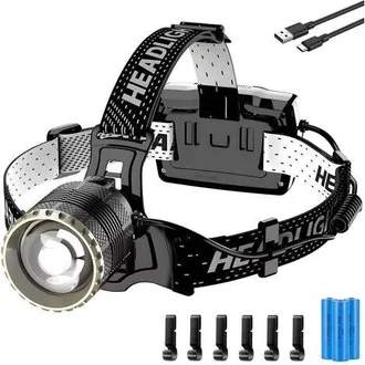 OEM Linterna Frontal Led Recargable Por Usb-c, Ultra Potente De 90000 L&uacute;menes, 4 Modos, Con Sensor, Bater&iacute;a De 9000 Mah, Zoom, Resistente Al Agua Ip65, &Aacute;n