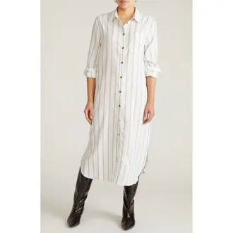 Universal Standard Odeon Long Sleeve Stretch Linen Blend Shirtdress in Mayfair Stripe at Nordstrom, Size Xs