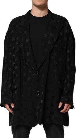 Dolce & Gabbana Black Polyester Logo Monogram Coat Mens Jacket (Pre-Owned)