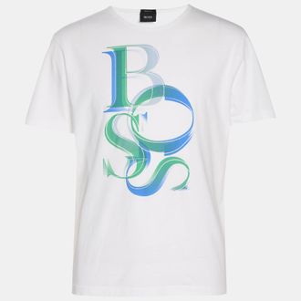 HUGO BOSS Boss By Hugo Boss White Logo Print Jersey Regular Fit T-Shirt