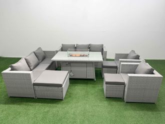 Fimous 11 Seat PE Rattan Lounge Sofa Sets Outdoor Garden Furniture Set in Light Grey