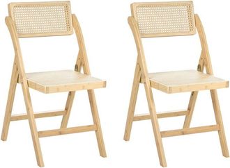 Beliani Set of 2 Dining Chairs Light Brown Bamboo Wood PE Rattan Folding Boho Style Kitchen Dining Room MODANE