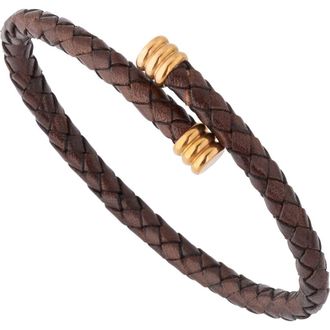 Link Up Flexible Braided Leather Bracelet With Stainless Steel End Caps in Blue at Nordstrom