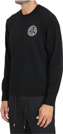 Versace Jeans Couture Pullover met ronde hals en logo - Heren - Ronde hals truien - Zwart - XL - Wol - Truien & Vesten