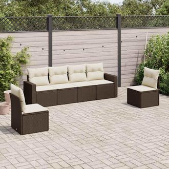 vidaXL Vidaxl - Set Sof&aacute;s De Jard&iacute;n 6 Piezas Y Cojines Rat&aacute;n Sint&eacute;tico Marr&oacute;n