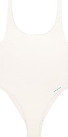 Sporty & Rich Carla logo-print swimsuit - women - Polyamide/Elastane - L - Neutrals