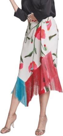 Moskada Bloemen franje wikkelrok - Dames - Midirokken - Veelkleurig - XL - Rokken