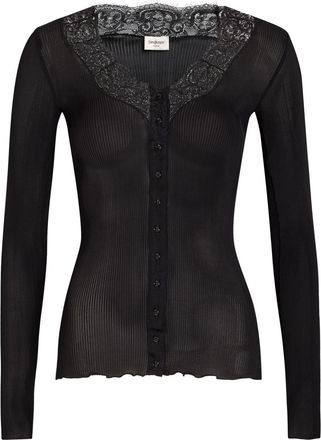 Saint Laurent Lace-trim Ribbed Silk Cardigan - Black - S (UK8-10 / S)