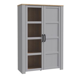 Furniture To Go Bohol Display Cabinet inc. 2x LED Lights in Riviera Oak/Grey Oak in Grey
