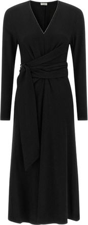Brunello Cucinelli Black V Neck Midi Dress