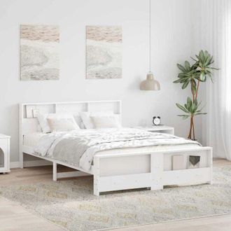 vidaXL Bed Frame with Headboard White 150 x 200 cm Solid pine wood Vidaxl