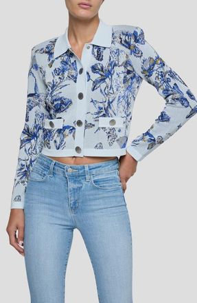 L'agence Osiris Jacquard Knit Jacket in Grey Mlt Waterclr Butrfly Jcqr at Nordstrom, Size Xx-Small