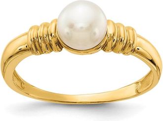 Diamond2Deal 14k Yellow Gold 5-6mm White Button Freshwater Cultured Pearl Ring