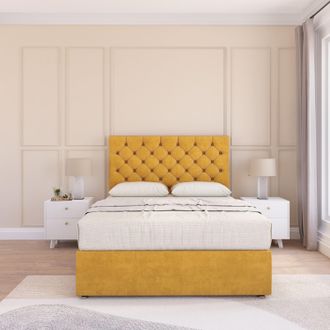 Sloomy Mayfair Plush Velvet Memory Foam Bed Set With No Drawers, Mattress & Headboard in Gold | Size: Super King