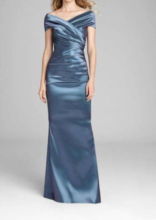 Teri Jon Ruched Gown In Slate