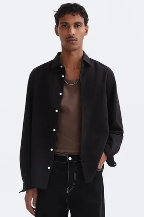 H&M Four-way Stretch Slim Fit Shirt in Black at Nordstrom, Size Xx-Large