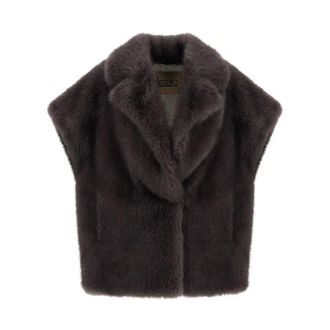 Herno Gilet met revers van imitatiebont - Dames - Jassen - Grijs - Maat: S Zijde