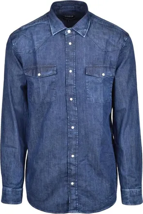 Dondup Structured Blue Cotton Stretch Shirt with Classic Denim Aesthetic