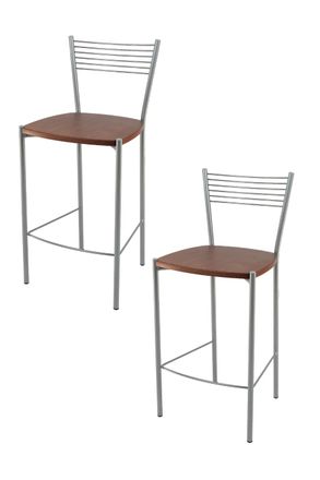 Tommychairs Tommychairs 2 Taburetes Elegance En Acero Aluminio Asiento Madera Cerezo