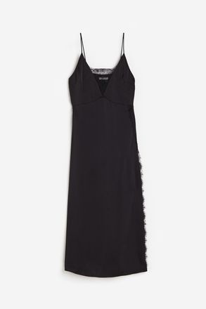 H&M Satinkleid mit Spitzenbesatz - Schwarz