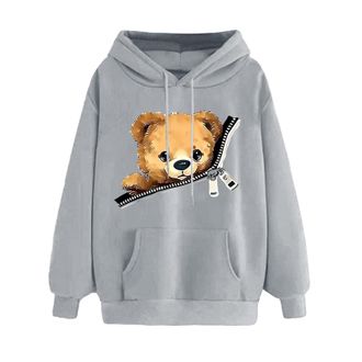 Generic Cute Hoodies for Women UK Teddy Bear Graphic Long Sleeve Lightweight Hooded Sweatshirts Ladies Casual Hoody Jumper with Pockets Oversized Soft Pullove