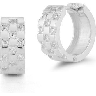 Sphera Milano Cubic Zirconia Checkered Huggie Hoop Earrings in Silver at Nordstrom Rack