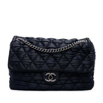 Chanel Pre-owned Womens Extra Large Cc Quilted Satin Single Flap - Black Textile - One Size