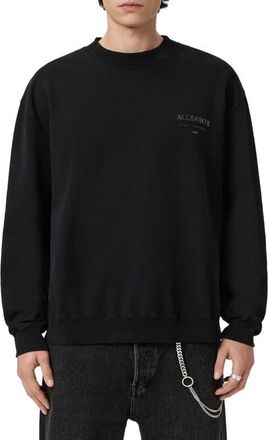 AllSaints Xander Crewneck Sweatshirt in Jet Black at Nordstrom, Size Xx-Large