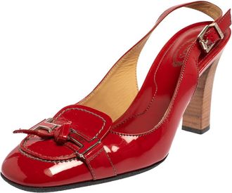 Tod's Tods Red Patent Leather Penny Loafer Slingback Sandals