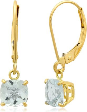 MAX + STONE Solid 10K Yellow Gold Cushion Cut Dangle Gemstone Leverback Earrings