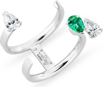 Repossi Serti Sur Vide Diamond & Emerald Open Ring in White Gold/Emerald at Nordstrom, Size 6