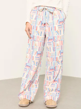 Fat Face FatFace Lola Pink Blue Books Wide Leg Pyjama Bottoms