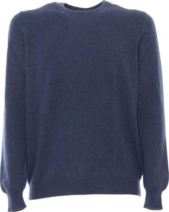 Fedeli Maglia Girocollo - Heren - Cashmere truien - Blauw - M - Leer - Truien & Vesten