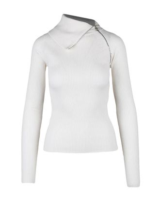 Sportmax Ribbed Turtleneck Sweater with Asymmetrical Zip Detail