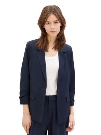 Tom Tailor Denim Kurzblazer TOM TAILOR DENIM, Damen, Gr. XL (42), blau (sky captain blau), Stoff, Obermaterial: 64% Viskose, 36% Polyester. Futter: 100% Polyester, uni