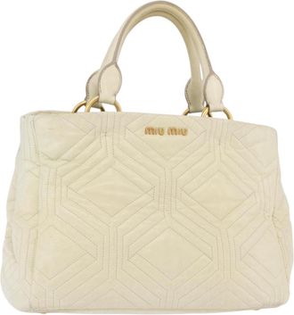 Miu Miu Beau Top Handle Leather Beige Leather Handbag (Pre-Owned)