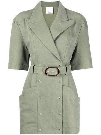 Acler Dunstan belted-wait dress - women - Cotton/Linen/Flax - 16 - Green