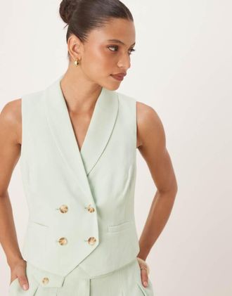 Nobody's Child double breasted cropped vest in sage - part of a set-Green