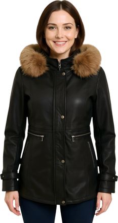 Infinity Leather Womens Black Hooded Parka Jacket-Charleville Lamb Leather - Size 16 UK