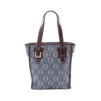 Loewe Pre-owned Repeat Anagram Canvas Leather Tote Bag - Dames - Vintage Schoudertas - Blauw - ONE Size - Leer - Vintage