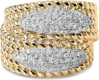 House of Brilliance 14K Yellow Gold Plated Silver 1.0 Cttw Diamond Cluster Crossover Ring Band