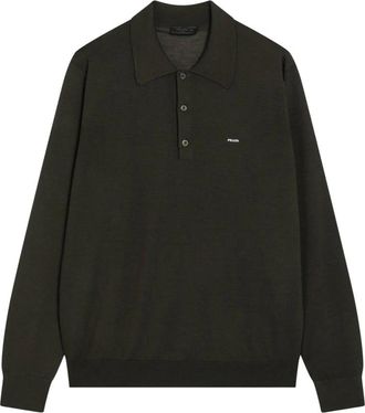 Prada Polo Shirts, male, Green, Size: 2XL Long-sleeved Superfine Wool Polo Sweater