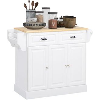 HOMCOM Isla De Cocina Carro De Cocina Con Ruedas Carro Multiusos Con 2 Cajones 3 Puertas Toallero Y Estante Para Especias Para Comedor 110x45x91 Cm - Homcom