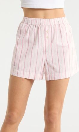 Open Edit Oversize Boyfriend Boxer Shorts in Pink Riley Stripe at Nordstrom, Size X-Small