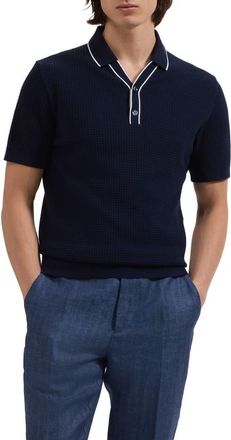 Bugatchi Waffle Stitch Polo Sweater in Navy at Nordstrom, Size Xx-Large