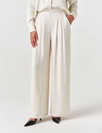 Ghost London Andie Pleated Wide Leg Satin Trouser in Ivory at Nordstrom, Size 16