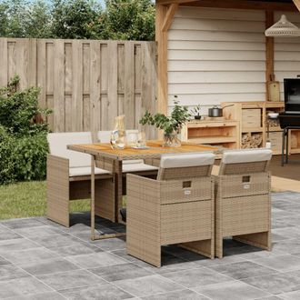vidaXL Set Comedor De Jard&iacute;n 5 Pzas Con Cojines Rat&aacute;n Sint&eacute;tico Beige Vidaxl
