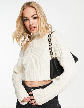 & Other Stories Hochgeschlossenes Cropped-Sweatshirt aus einer Wollmischung in Beige meliert-Neutral