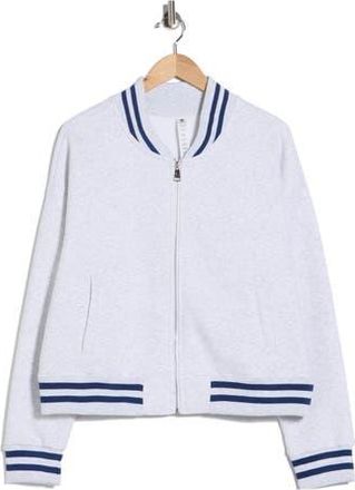 90 Degree by Reflex Silicone Varsity Stripe Fleece Zip Jacket in Heather Light Grey/Navy at Nordstrom Rack, Size X-Small