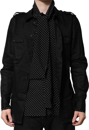 Dolce & Gabbana Black Polka Dot Linen Silk Men Casual Shirt